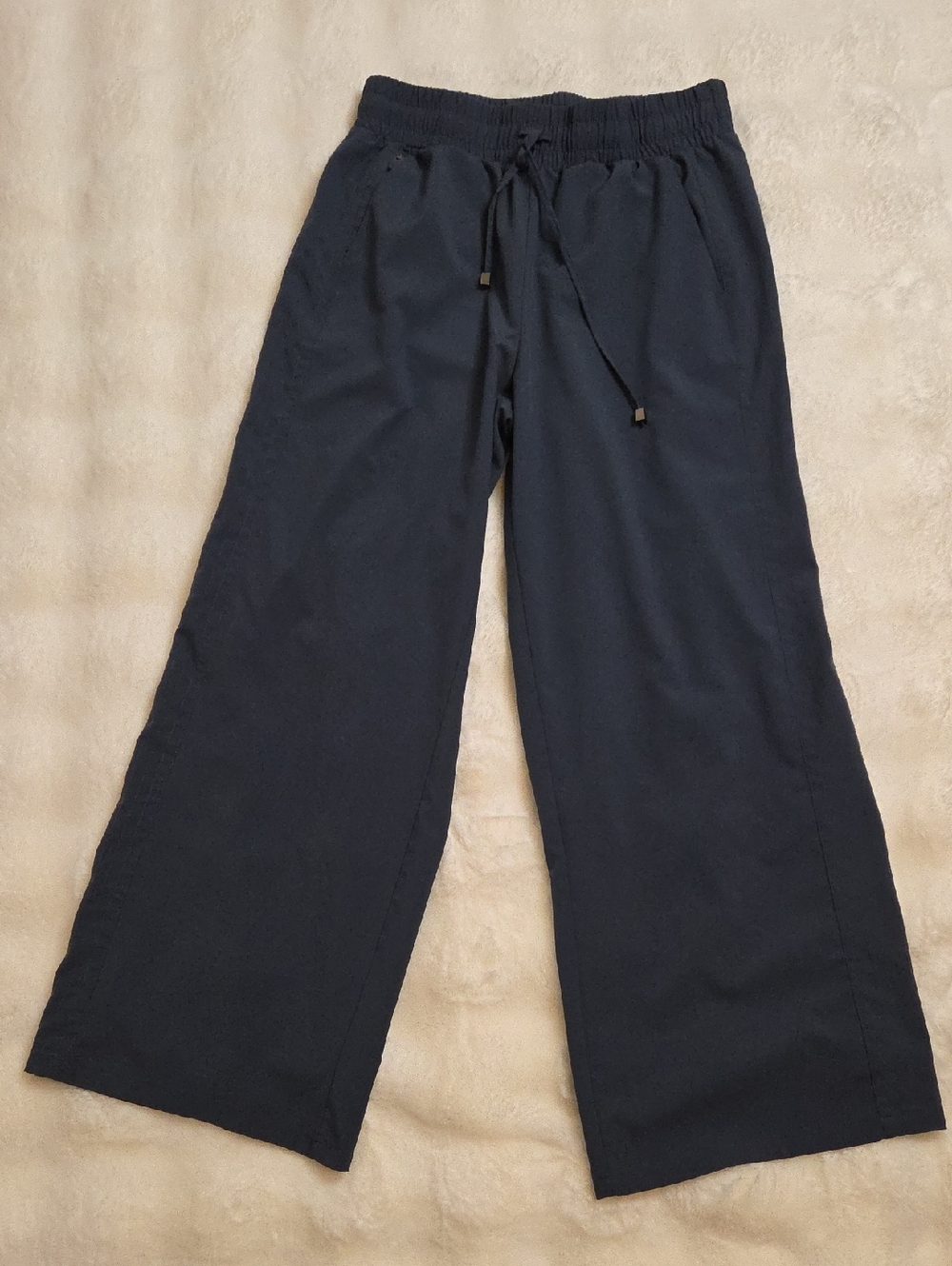 Womens Gray Drawstring Wide-Leg Pants